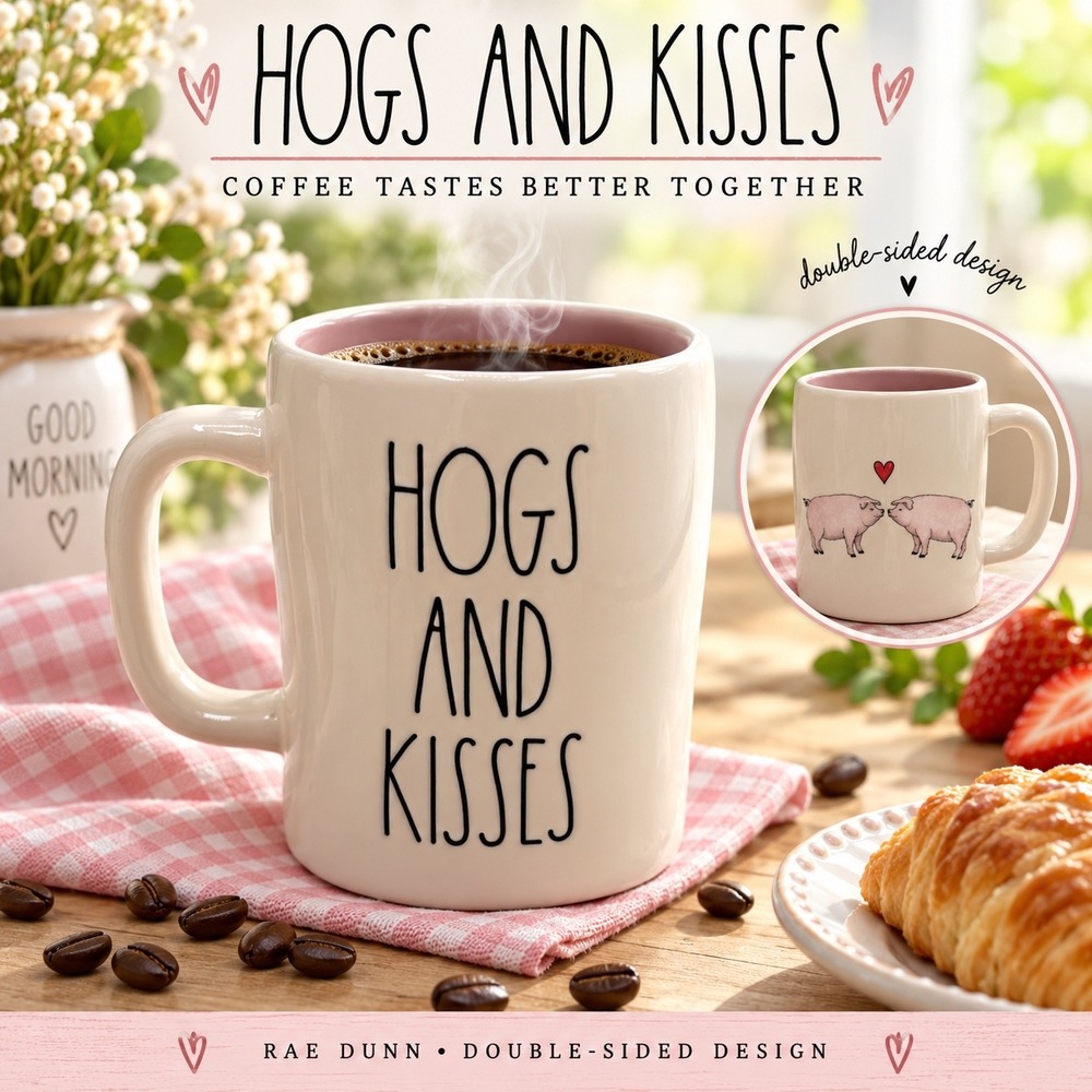Rae Dunn Hogs and Kisses Pig Mug Pink Interior Artisan Collection by Magenta